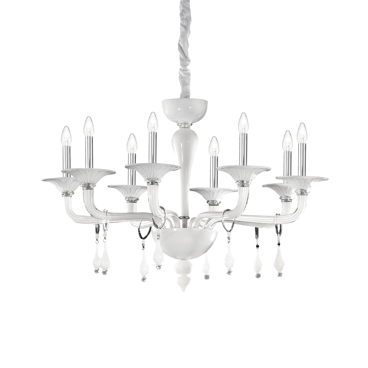 Ideal Lux 068190 Miramere 8 Light Chandelier White Frame