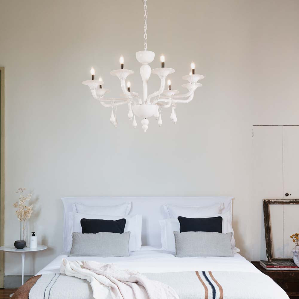 Ideal Lux 068190 Miramere 8 Light Chandelier White Frame