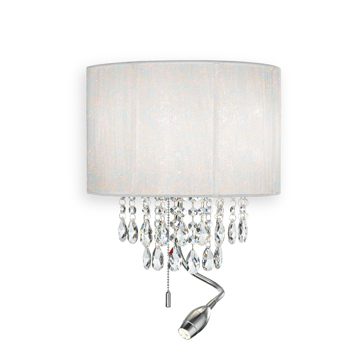 Ideal Lux 068268 Opera LED Crystal Three Light Wall Fitting White Shade Polished Chrome Frame