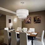 Ideal Lux 068299 Opera Crystal 6 Light Pendant White Shade Polished Chrome Frame