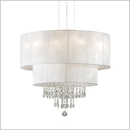Ideal Lux 068299 Opera Crystal 6 Light Pendant White Shade Polished Chrome Frame
