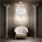 Ideal Lux 068299 Opera Crystal 6 Light Pendant White Shade Polished Chrome Frame