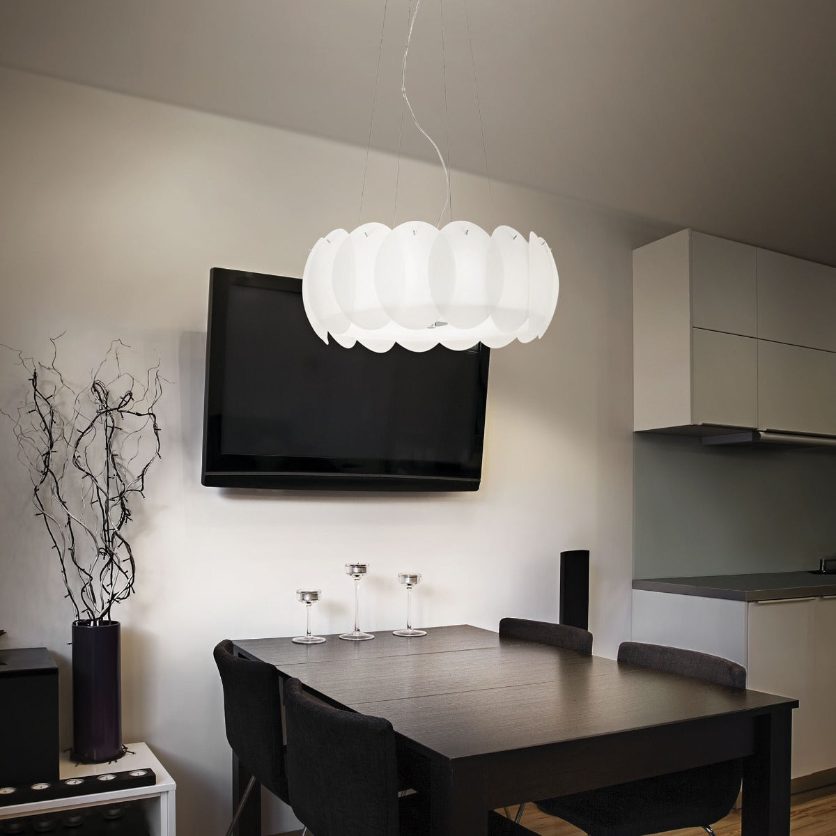 Ideal Lux 090481 Ovalino 8 Light Pendant White Frame
