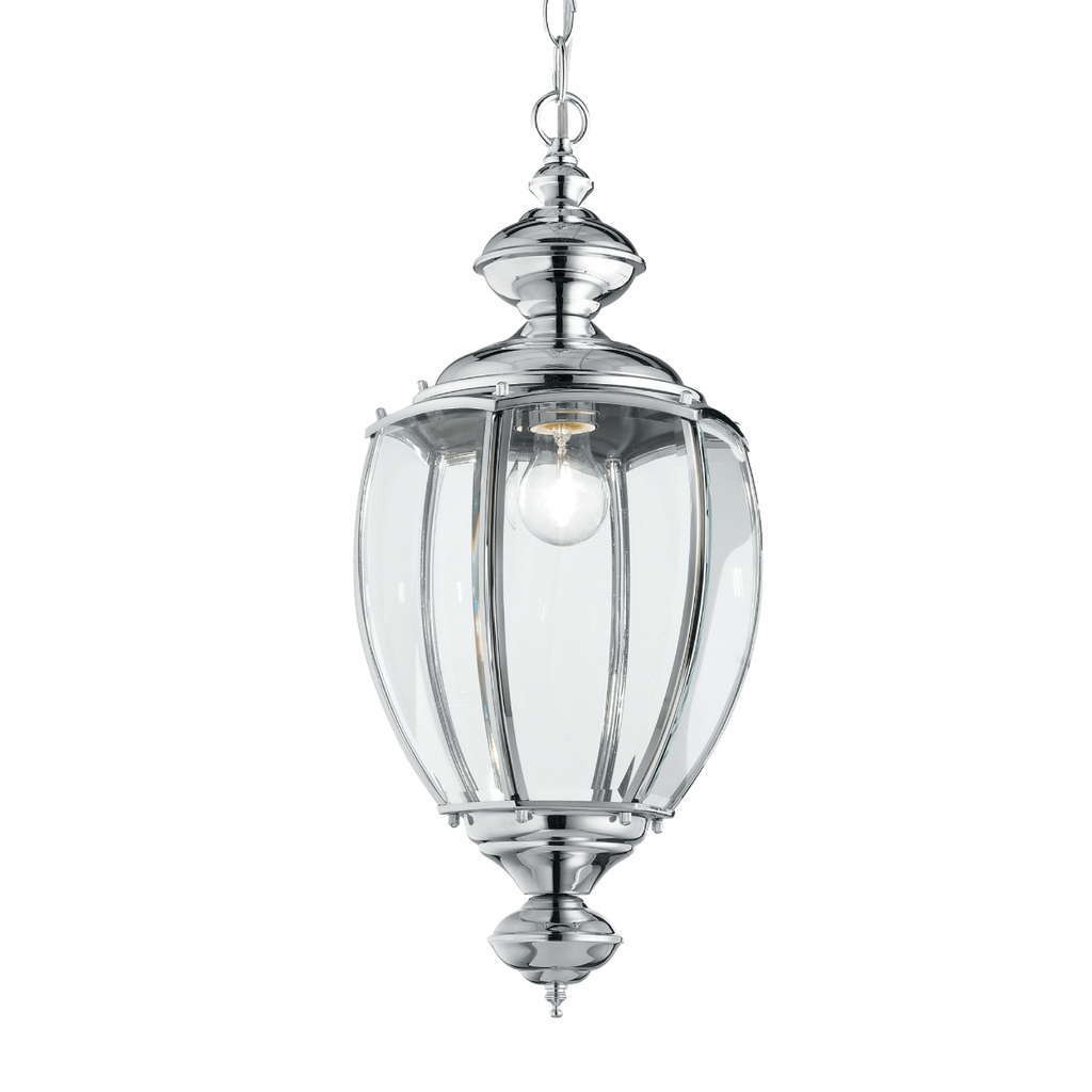 Ideal Lux 094786 Norma Single Light Indoor Hanging Lantern Pendant Chrome Frame