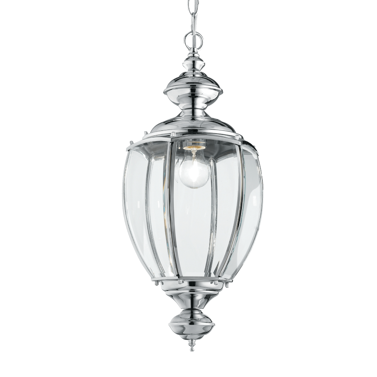 Ideal Lux 094786 Norma Single Light Indoor Hanging Lantern Pendant Chrome Frame