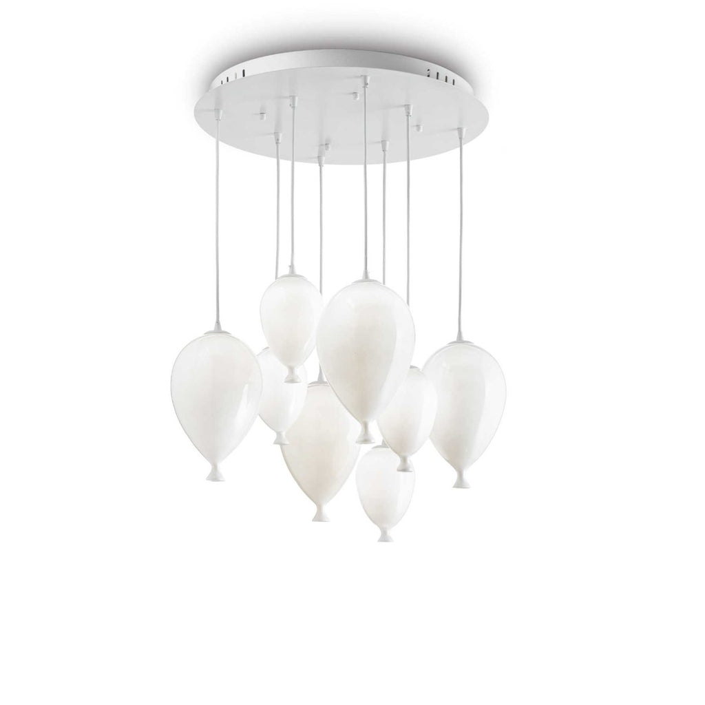 Ideal Lux 100883 Clown 8 Lt White Cluster Pendant Glass Balloon Shade