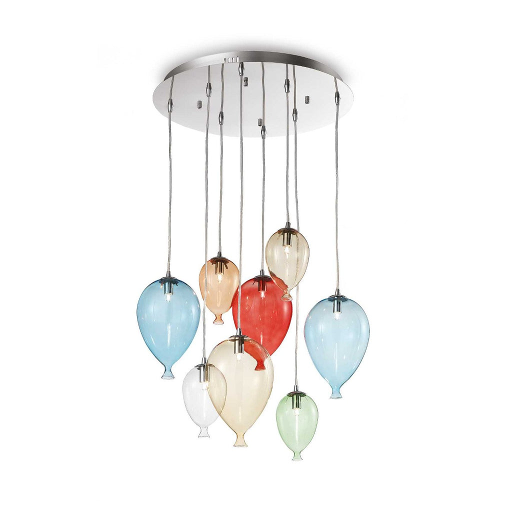 Ideal Lux 100944 Clown Chrome Hand Blown Glass, Shades 8 Lt Pendant
