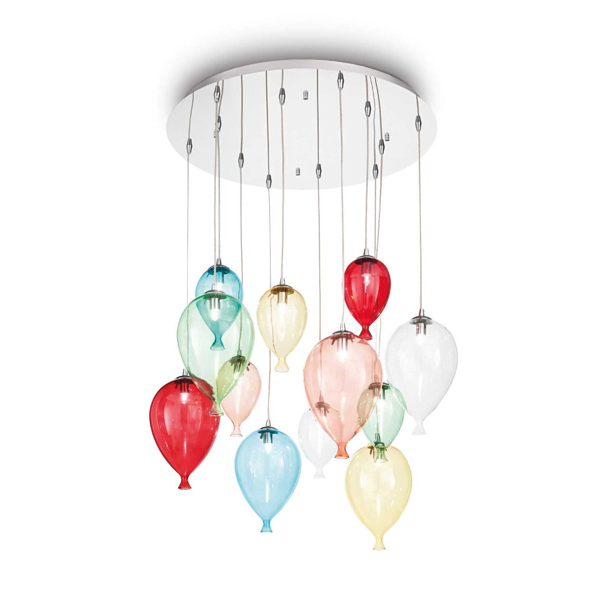 Ideal Lux 100951 Clown Chrome Pendant Hand Blown Glass Shades 12 Lt