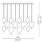 Ideal Lux 100951 Clown Chrome Pendant Hand Blown Glass Shades 12 Lt