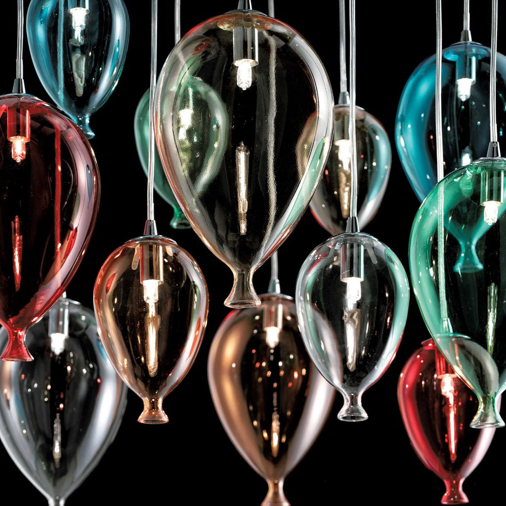 Ideal Lux 100951 Clown Chrome Pendant Hand Blown Glass Shades 12 Lt