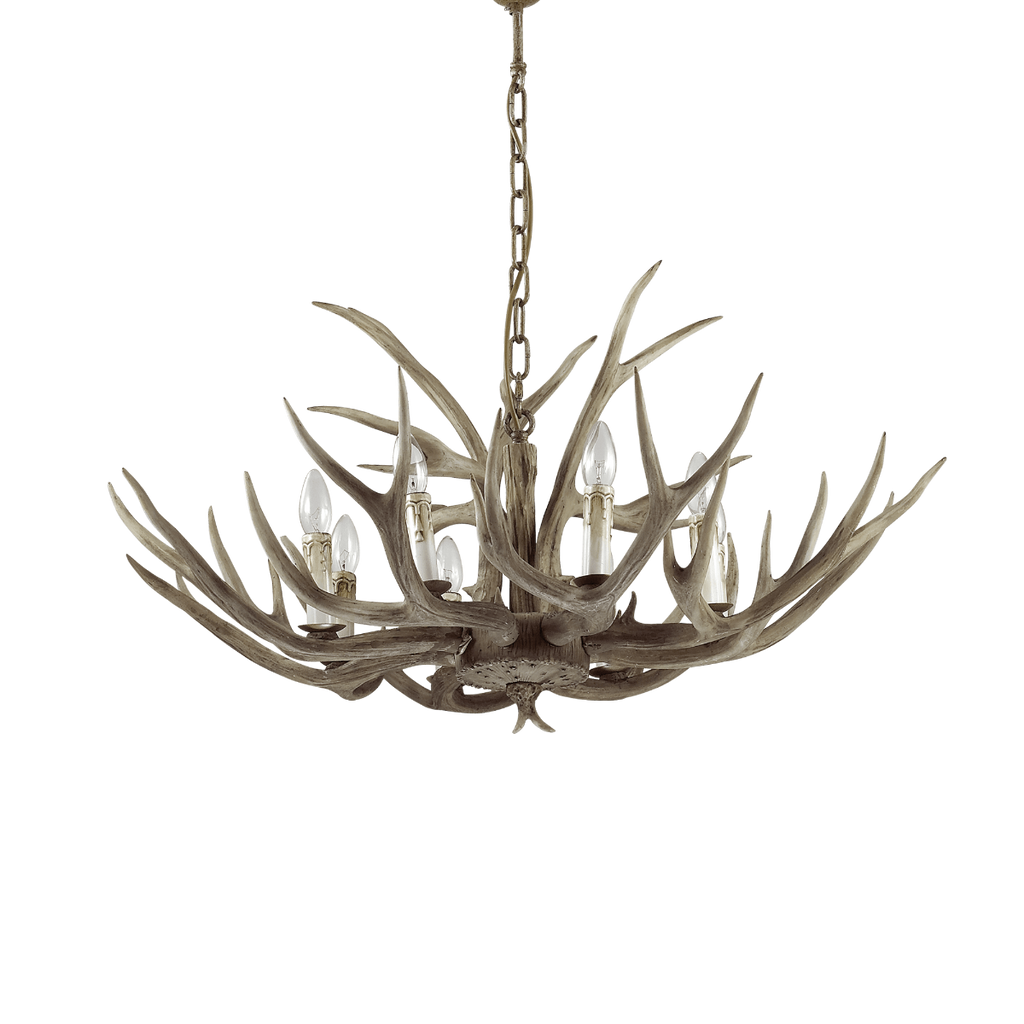 Ideal Lux 115504 Chalet 8 Light Chandelier Wood-Effect Metal Frame