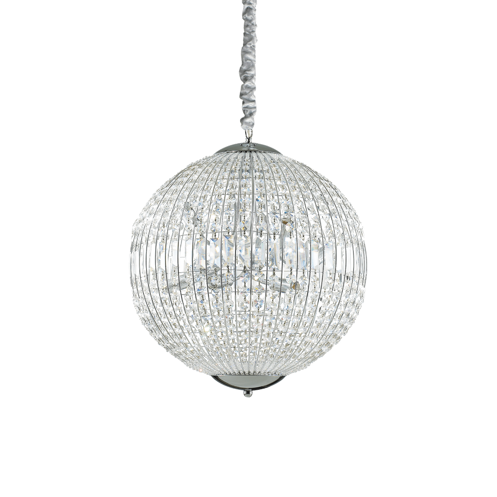 Ideal Lux 116228 Luxor Crystal 8 Light Pendant Chrome Frame