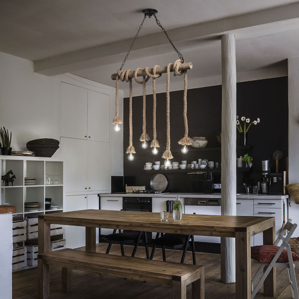 Ideal Lux 134826 Canapa 6 Light Bar Pendant Rope Frame