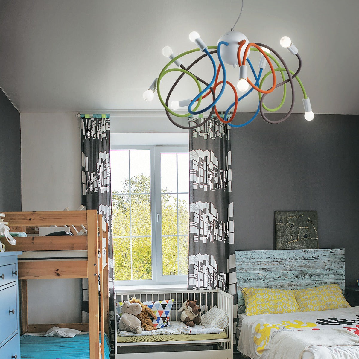Ideal Lux 141909 Multiflex 8 Light Multi-Arm Pendant White Frame