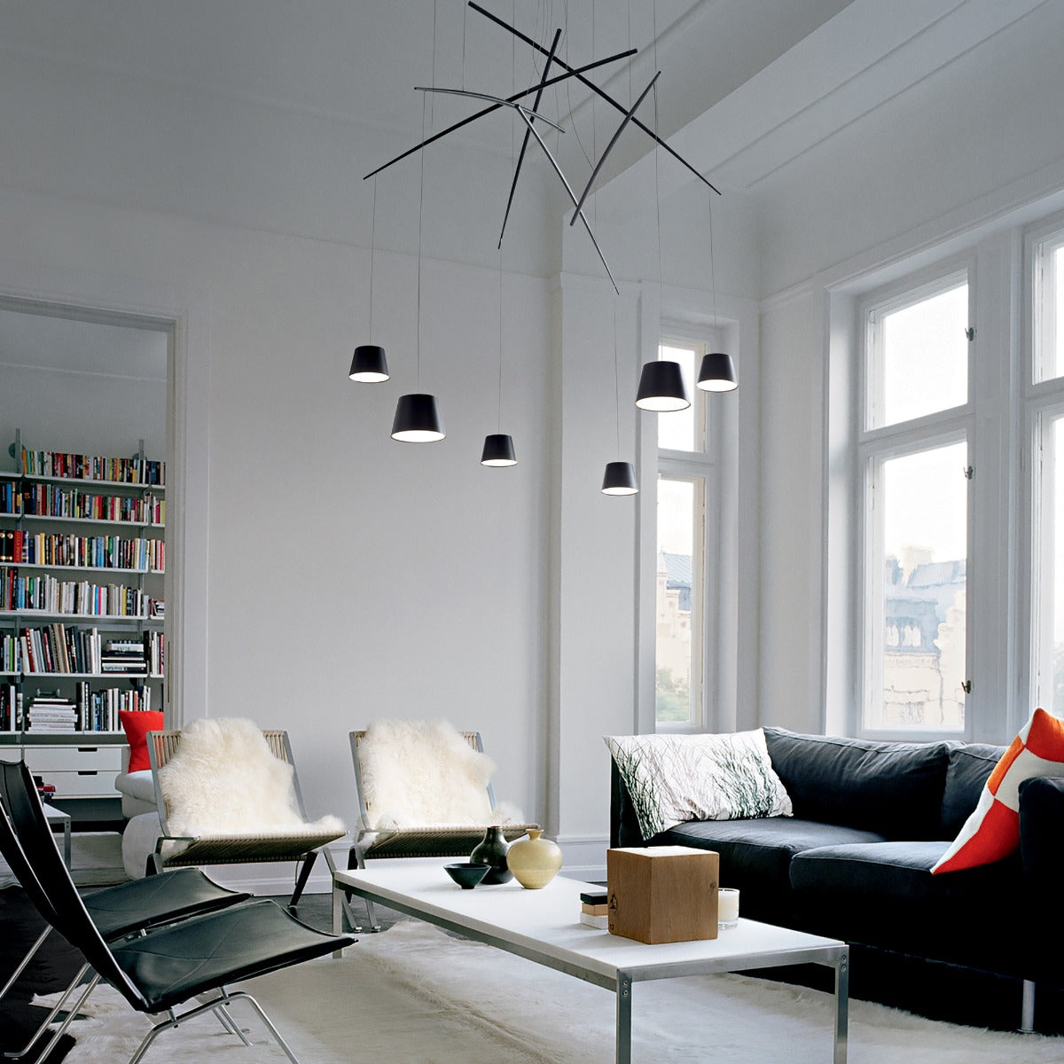 Ideal Lux 196992 Fish LED 6 Light Multi-Arm Pendant Black Frame