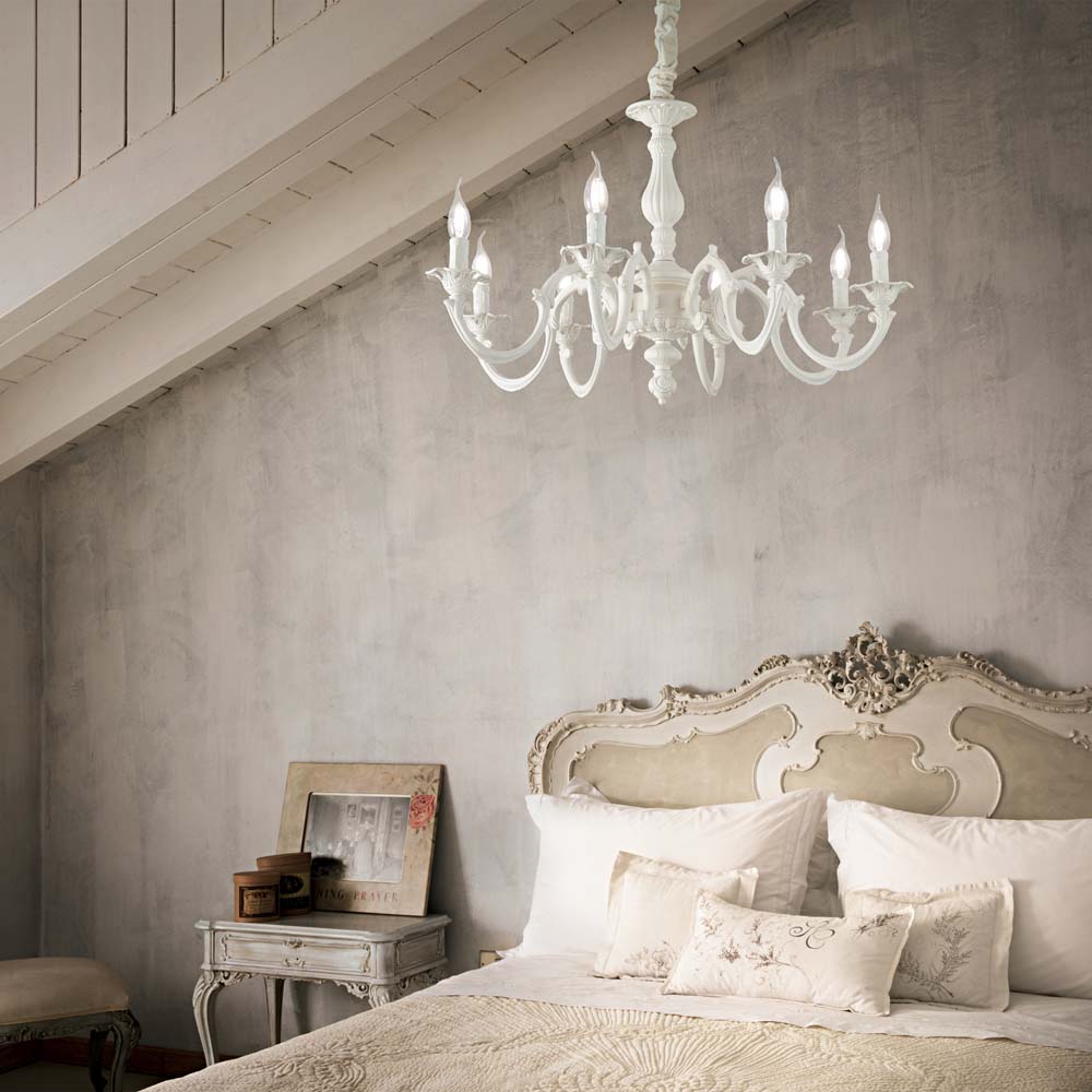 Ideal Lux 197500 Justine 6 Light Chandelier White Frame