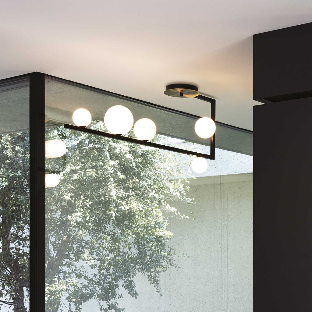 Ideal Lux Birds pl5 5 Light Bar Pendant Fitting Satin Brass White Shades 273631