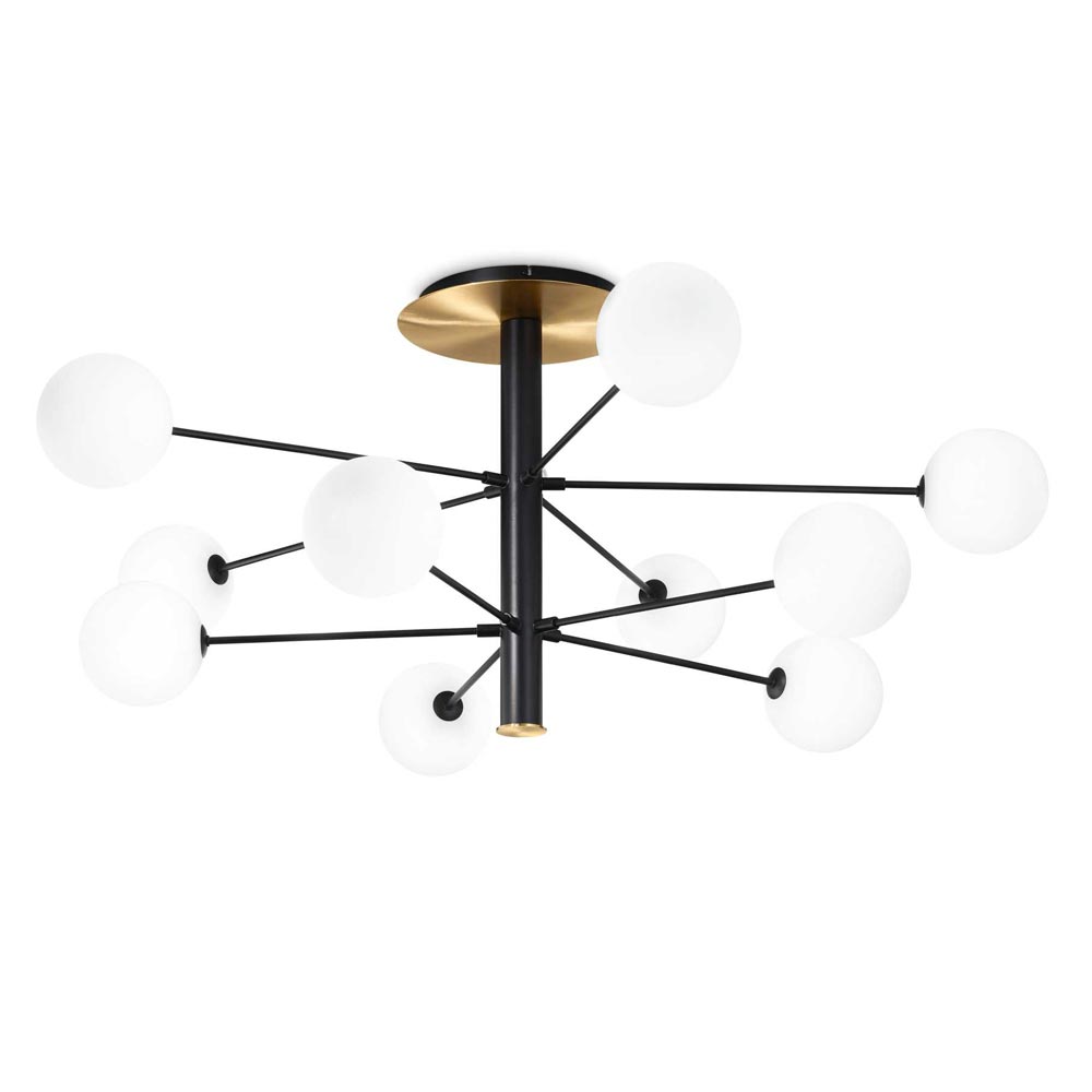 Ideal Lux Cosmopolitan 10 Light Semi-Flush Ceiling Fitting Matt Black Frame White Shades 273693