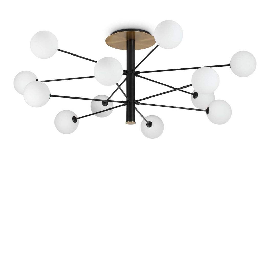 Ideal Lux Cosmopolitan Extra Large 12 Light Semi-Flush Ceiling Fitting Matt Black Frame White Shades 273709