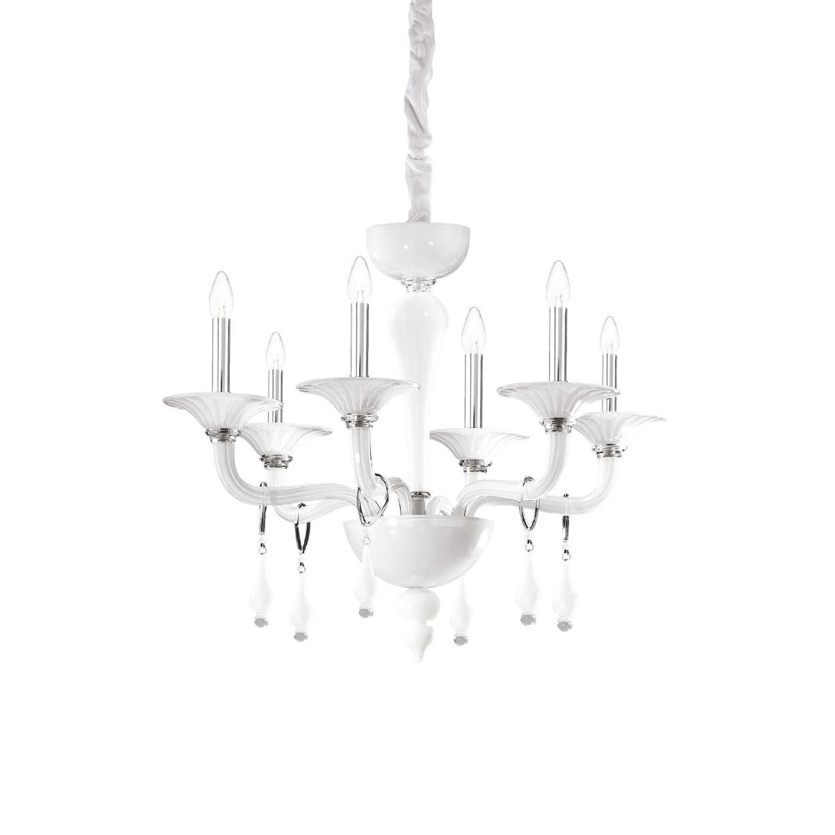 Ideal Lux Miramare 068183 White Glass 6 Light Chandelier 