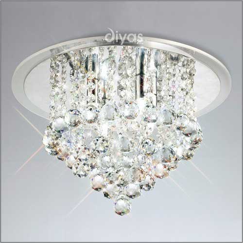 Diyas Atla 4 Light Flush Ceiling Light in French Gold with Crystal