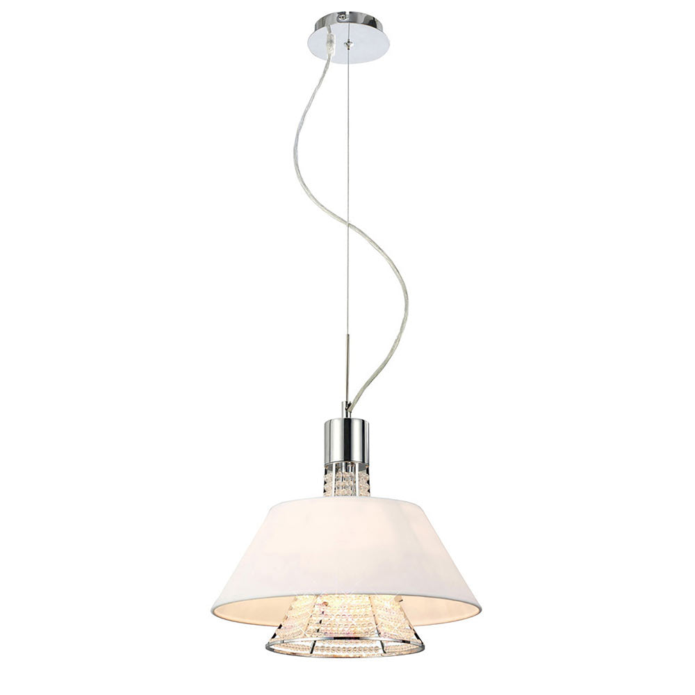 Diyas Davina Small Pendant Light with Asfour Crystal and White Shade