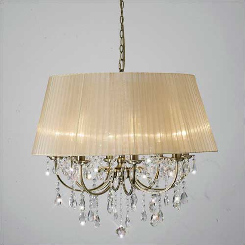Diyas Olivia 8 Light Pendant Light in Antique Brass with Cream Shade