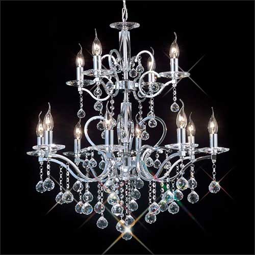 Diyas Zinta 12 Light 2 Tier Pendant Light in French Gold with Crystal