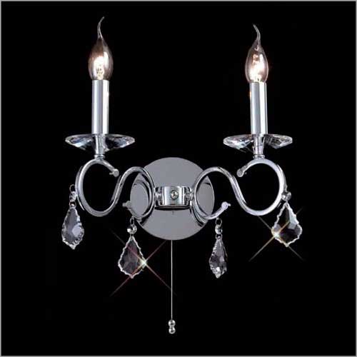 Diyas Torino 2 Light Switched Wall Light in French Gold with Crystal