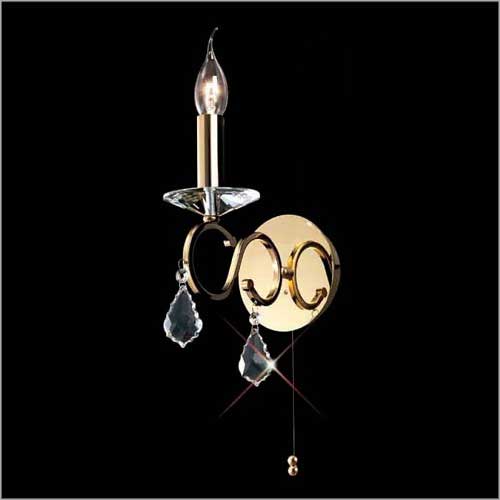 Diyas Torino Switched 1 Light Wall Light in Polished Chrome with Crystal