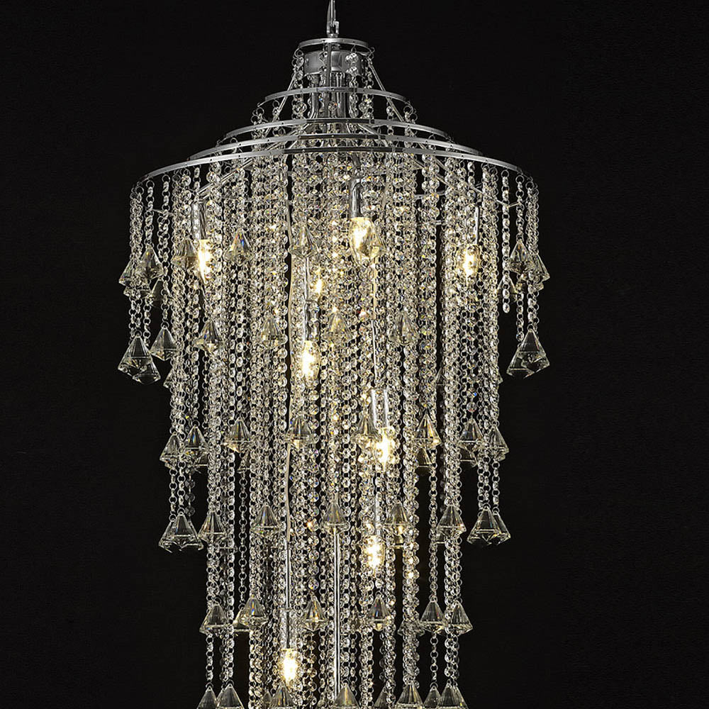 Diyas Inina 9 Light Tall Pendant Light in Polished Chrome with Crystal