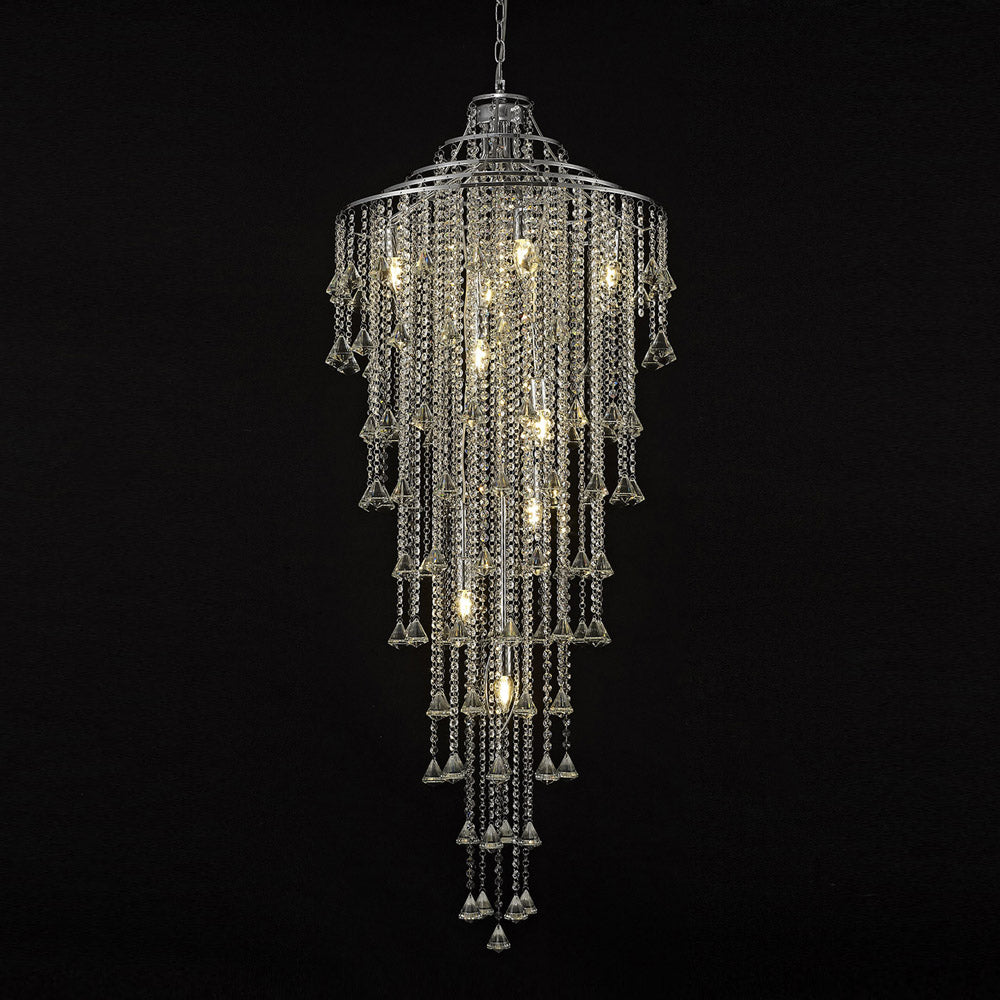 Diyas Inina 9 Light Tall Pendant Light in Polished Chrome with Crystal
