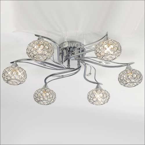 Diyas Leimo 6 Light Semi Flush Ceiling Light in French Gold with Crystal