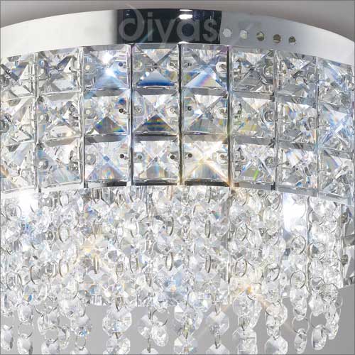 Diyas Edison 4 Light Round Flush Ceiling Light in Polished Chrome with Crystal