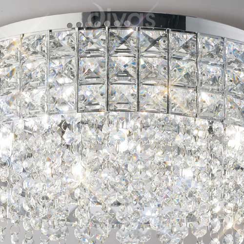 Diyas Edison 7 Light Round Flush Ceiling Light in Polished Chrome with Crystal
