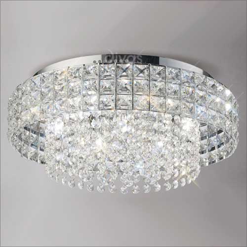 Diyas Edison 7 Light Round Flush Ceiling Light in Polished Chrome with Crystal