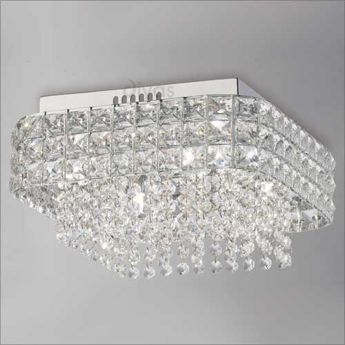 Diyas Edison 4 Light Square Flush Ceiling Light in Polished Chrome with Crystal