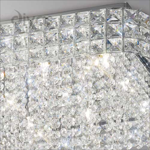 Diyas Edison 9 Light Square Flush Ceiling Light in Polished Chrome with Crystal