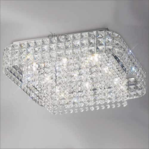 Diyas Edison 9 Light Square Flush Ceiling Light in Polished Chrome with Crystal