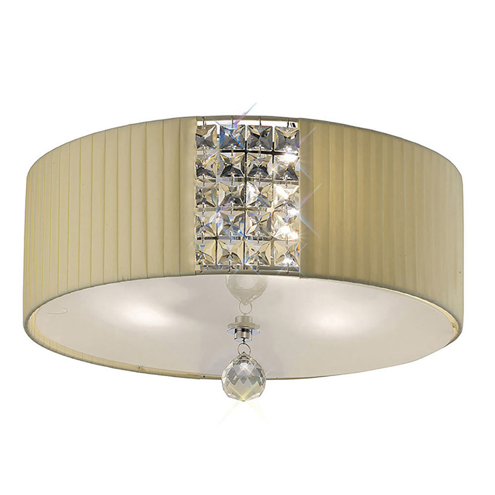 Diyas Evelyn 3 Light Flush Ceiling Light in Cream with Crystal