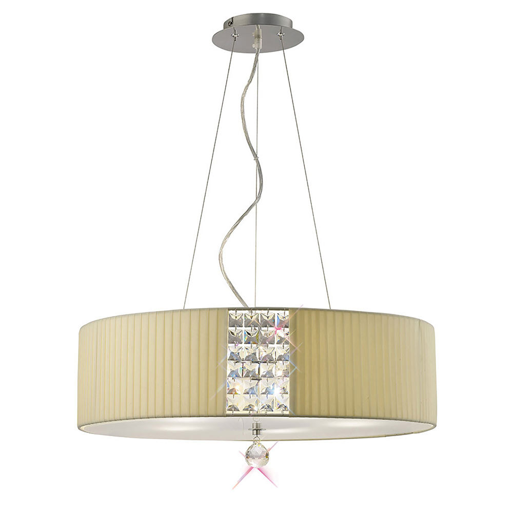 Diyas Evelyn 5 Light Pendant Light in Cream with Crystal Decoration