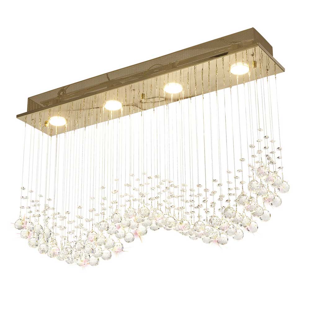 Diyas Colorado 4 Light Rectangular Pendant Light in French Gold with Crystal