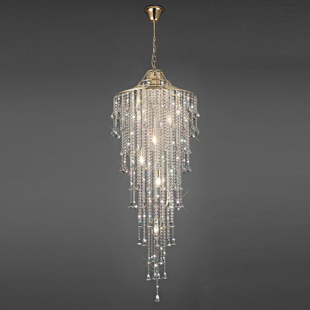 Diyas Inina 9 Light Tall Pendant Light in French Gold with Crystal