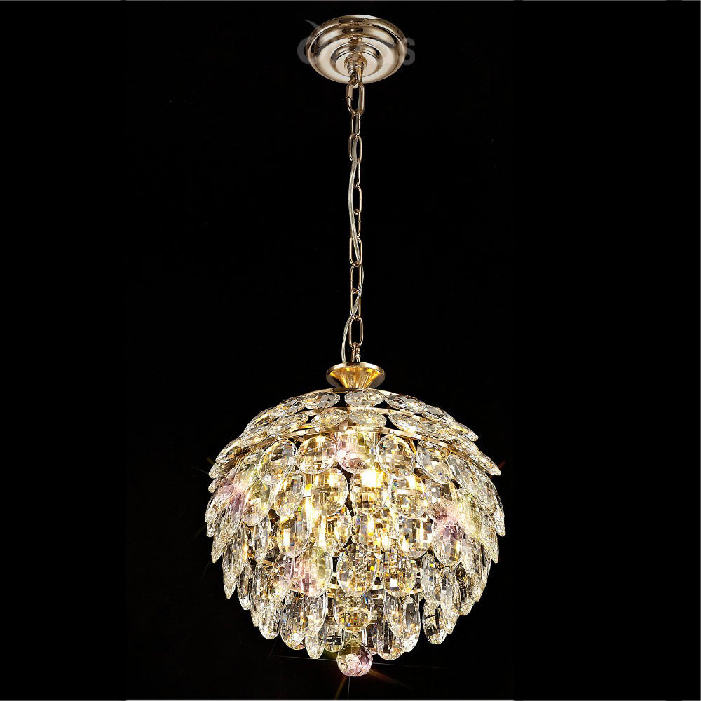 Diyas Coniston 3 Light Small Pendant Light in Gold with Crystal