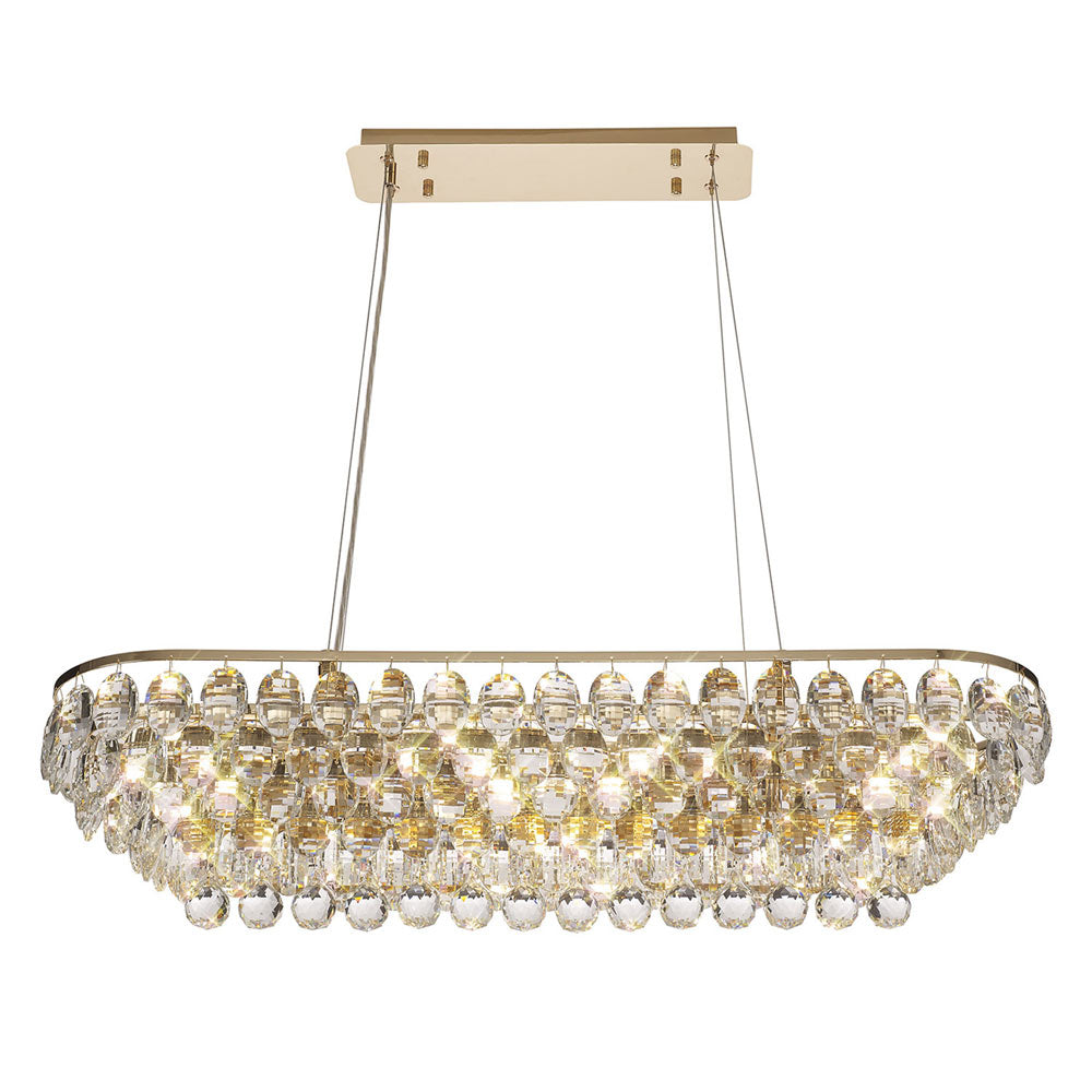 Diyas Coniston 8 Light Linear Bar Pendant Light in French Gold with Crystal