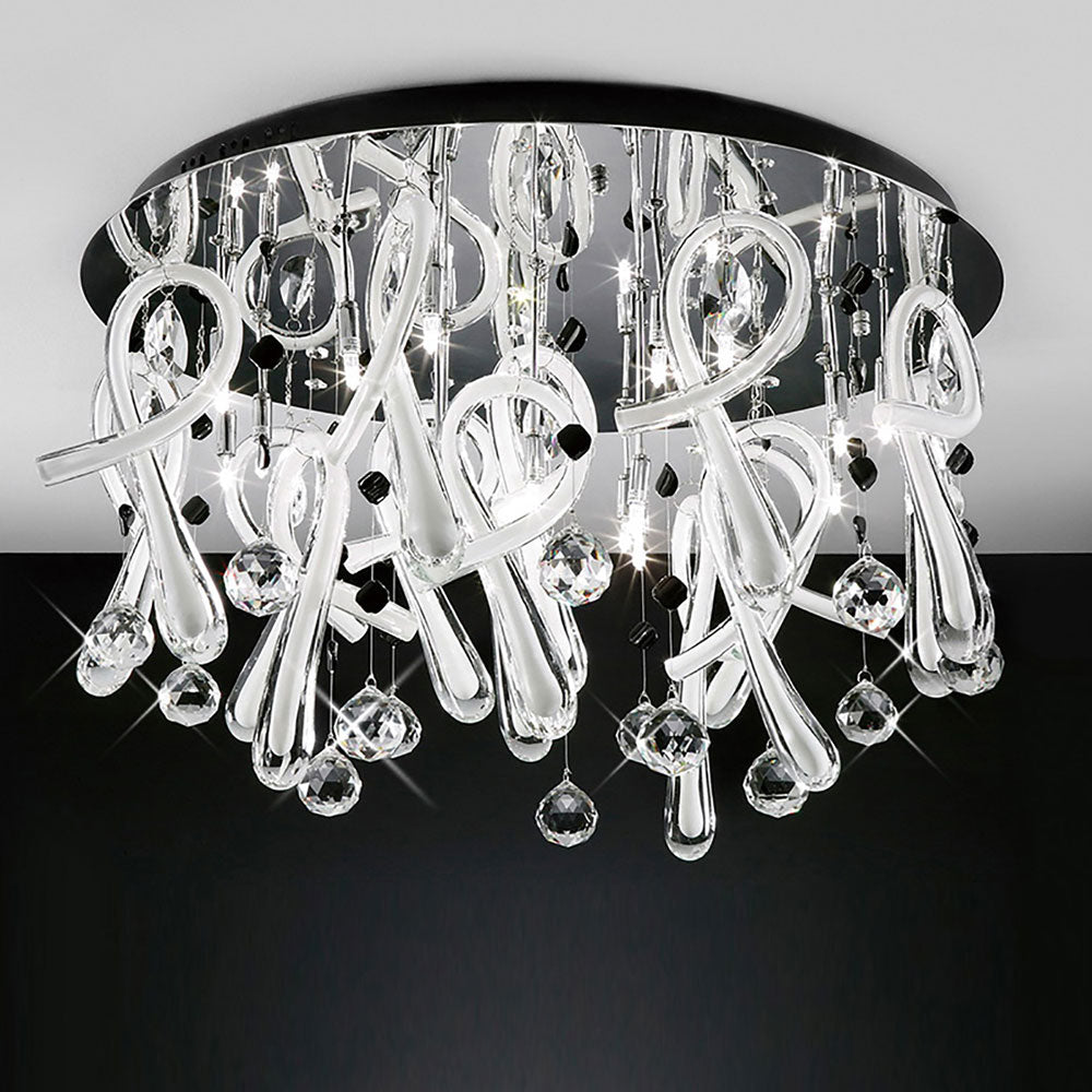 Diyas Class 20 Light Round Flush Ceiling Light in Polished Chrome with Crystal