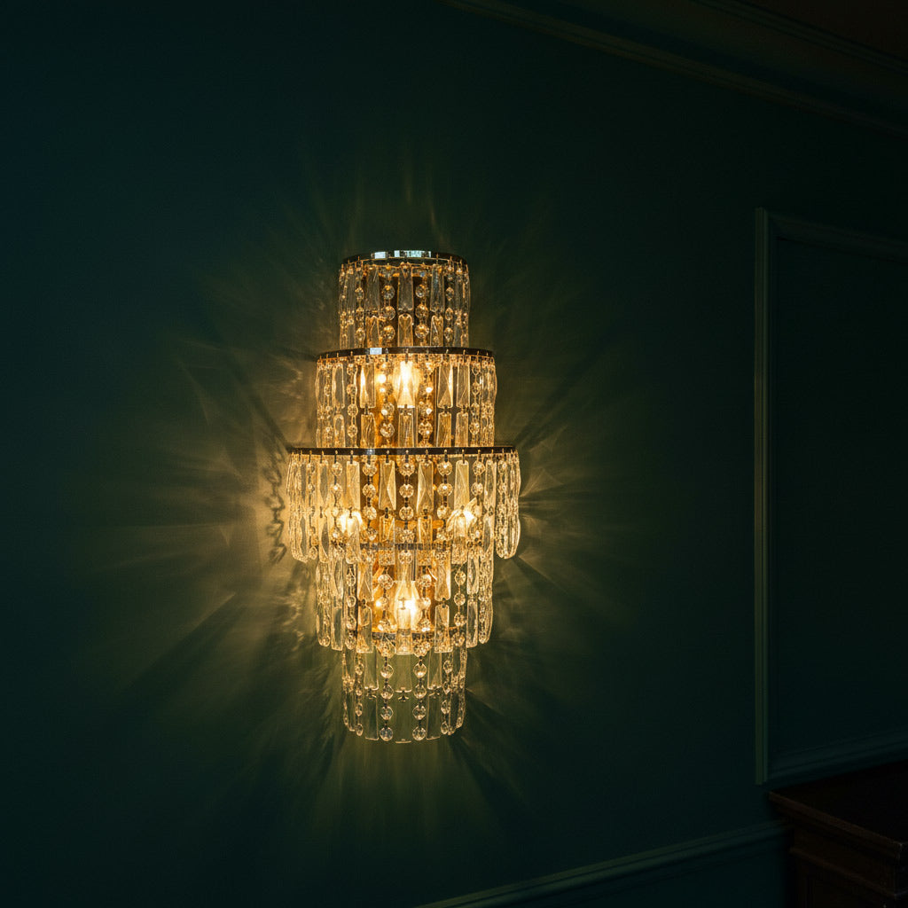 Impex New York 3 Light Wall Light in Gold with Crystal