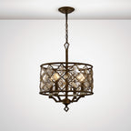 Diyas Indie 4 Light Round Pendant Light in Mocha Teak Plated with Crystal