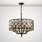 Diyas Indie 6 Light Round Pendant Light in Mocha Teak Plated with Crystal
