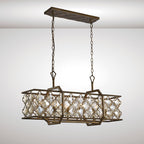 Diyas Indie 6 Light Rectangular Pendant Light in Mocha Teak Plated with Crystal